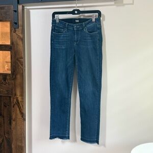 PAIGE Miki Straight Jeans In Merrick released Raw Hem Size 27 Dark Wash